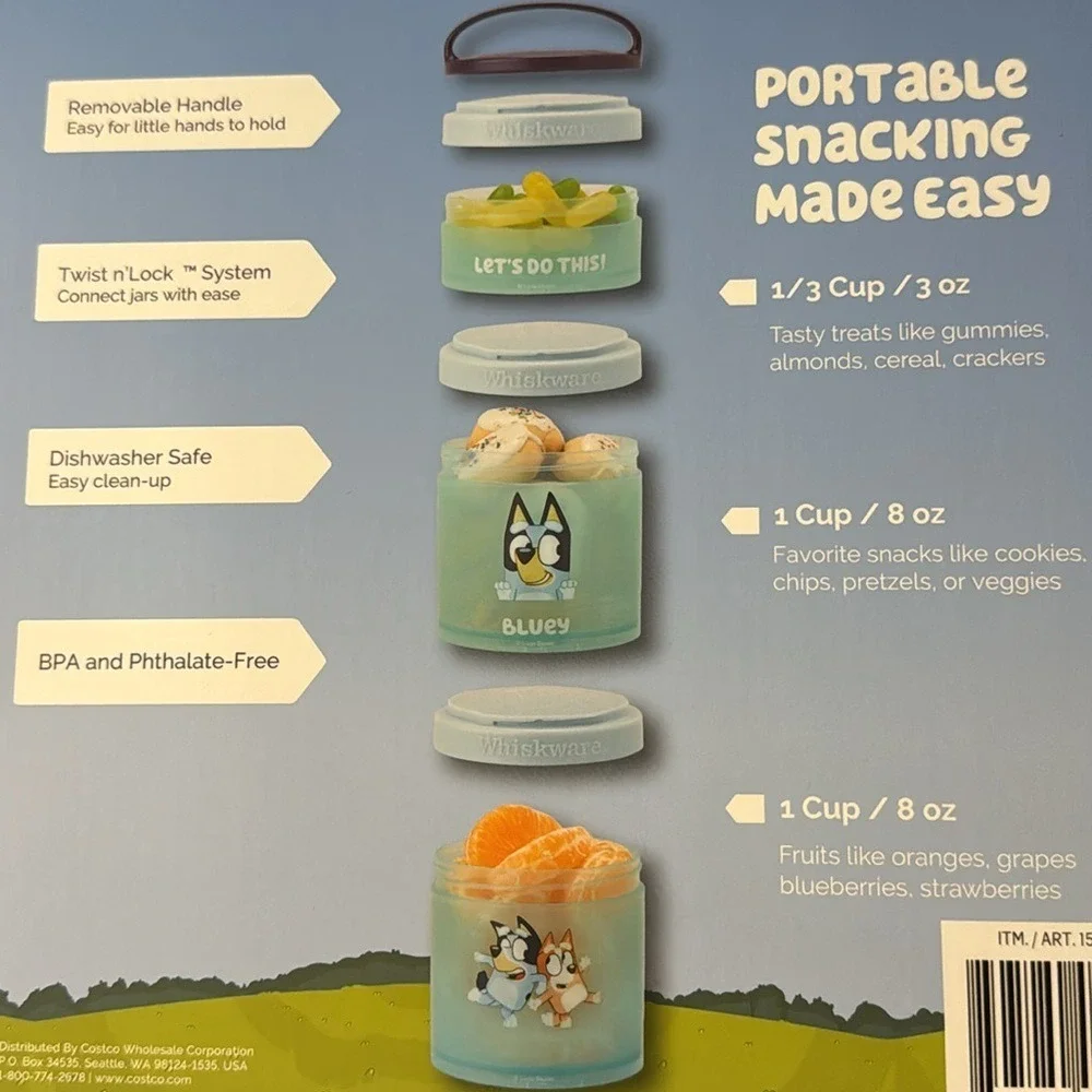 WHISKWARE-NIB. BLUEY Snack Stacks. 3Pk. BPA & Phthalate-free. Dishwasher Safe.